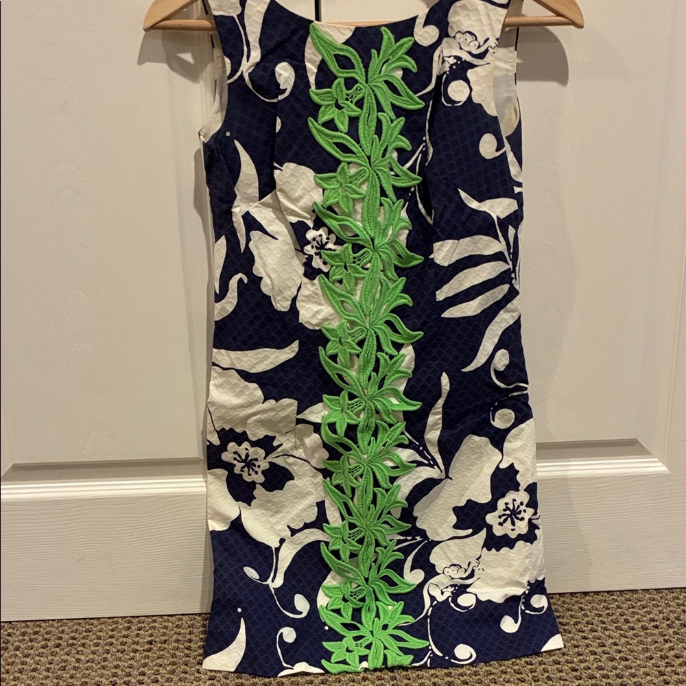 Lilly Pulitzer Navy and White Floral Dress with Pink Label